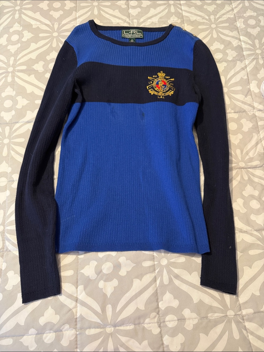 Ralph Lauren Royal Blue and Navy Crest Crewneck Sweater